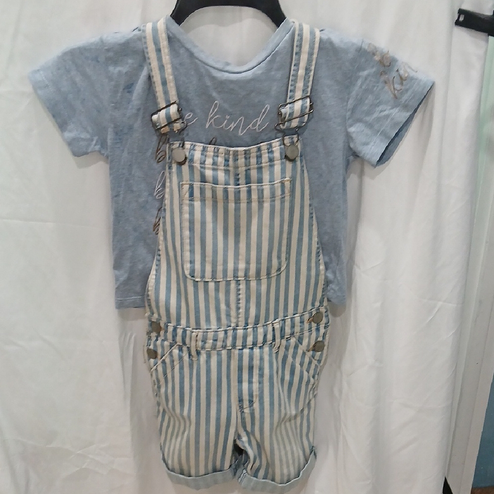 Striped Blue and White Kids Overalls